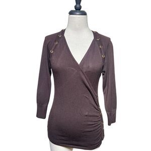 Cache Sexy Low Plunging Embellished 3/4 Sleeve Sweater Size Small